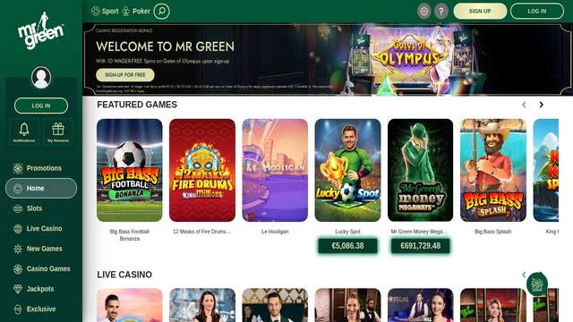 Mr Green casino screenshot